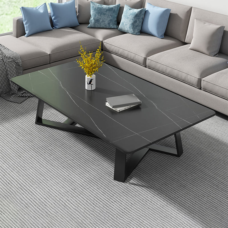 Stone and Metal Coffee Table Contemporary Coffee or End Table with Cross Legs