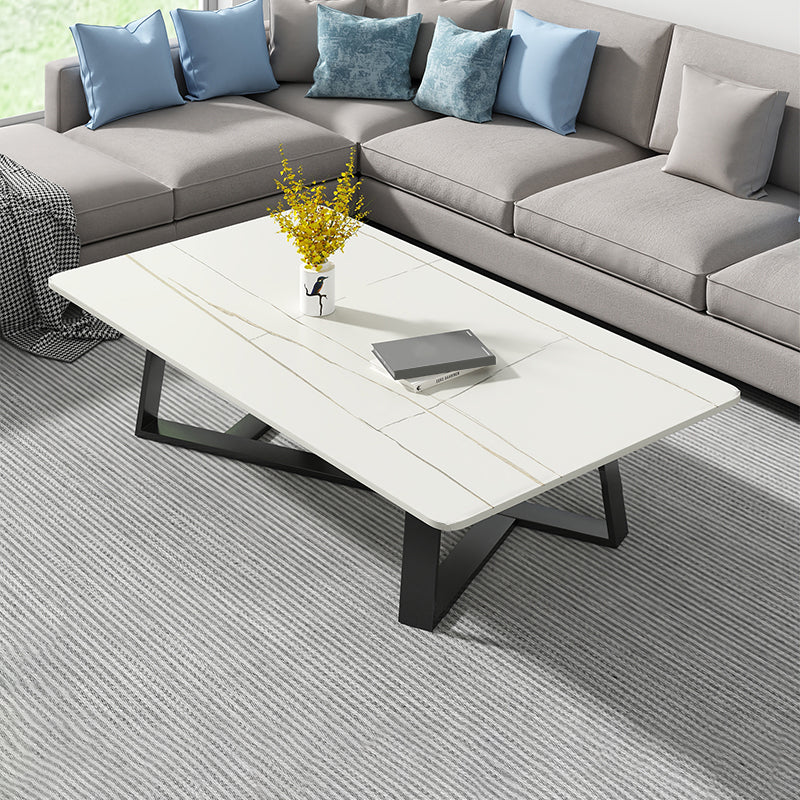 Stone and Metal Coffee Table Contemporary Coffee or End Table with Cross Legs