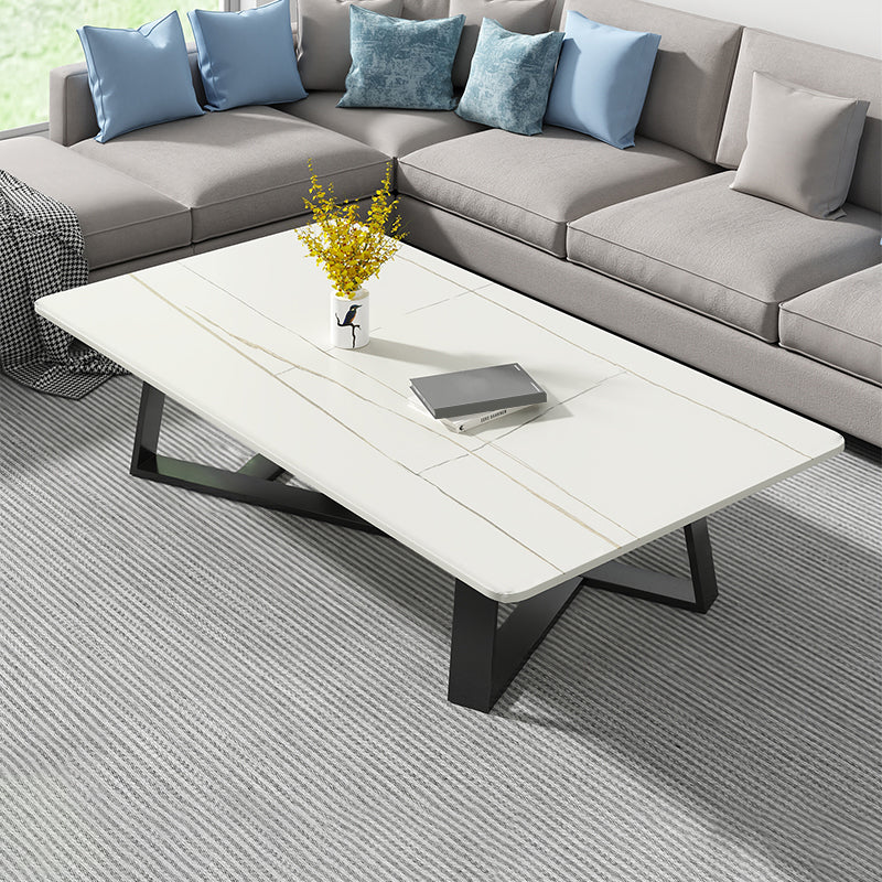 Stone and Metal Coffee Table Contemporary Coffee or End Table with Cross Legs
