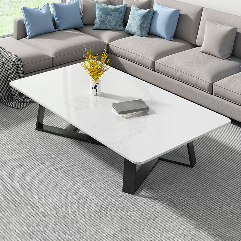 Stone and Metal Coffee Table Contemporary Coffee or End Table with Cross Legs