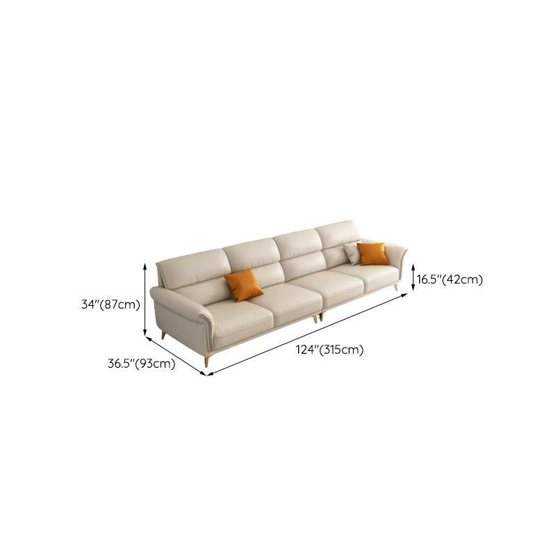 Genuine Leather Biscuit Back Sofa Modern Beige Flared Arm Cushions Sofa