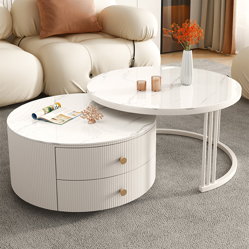 Contemporary Round Coffee Table 2-Piece Coffee or End Table in White and Grey