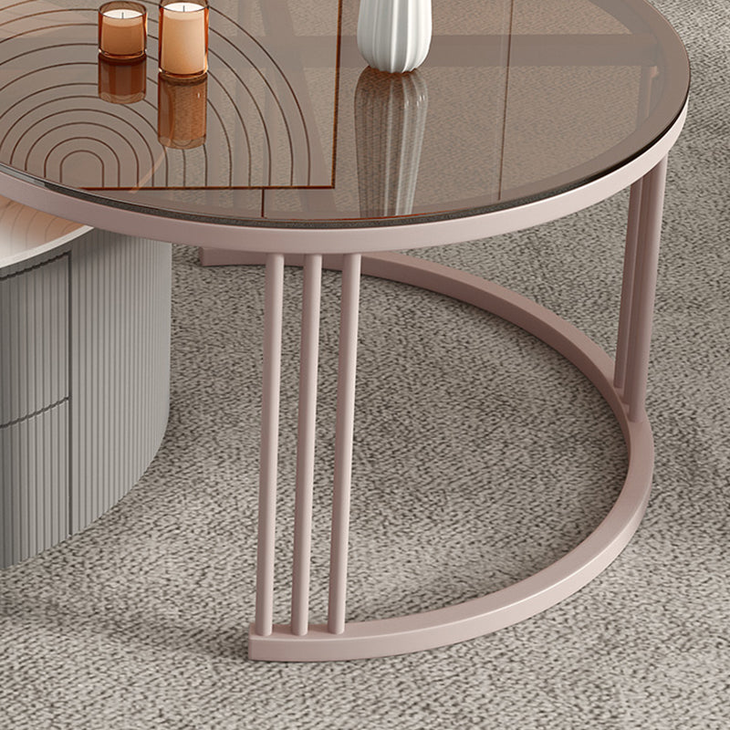 Contemporary Round Coffee Table 2-Piece Coffee or End Table in White and Grey