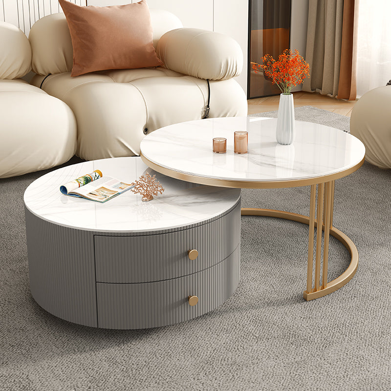 Contemporary Round Coffee Table 2-Piece Coffee or End Table in White and Grey
