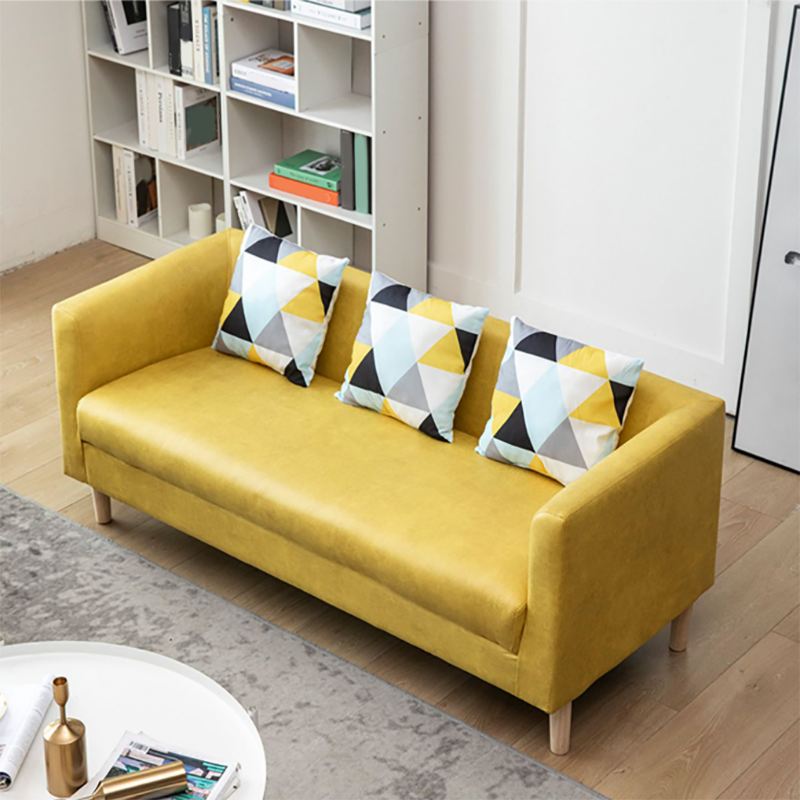 Tuxedo Arm Single Cushion Sofa Nordic Faux Leather and Wood Sofa with Pillows
