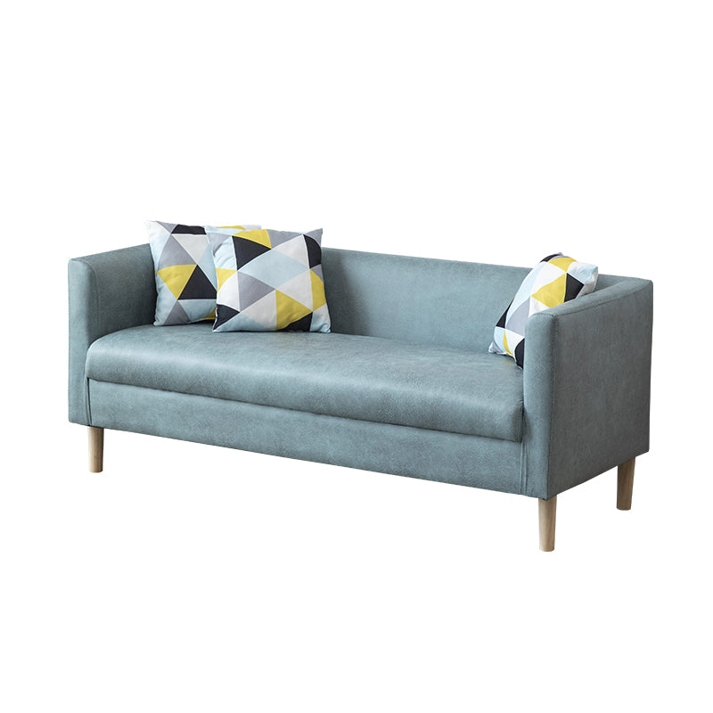 Tuxedo Arm Single Cushion Sofa Nordic Faux Leather and Wood Sofa with Pillows