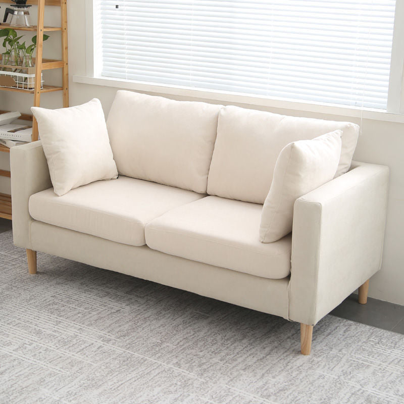 Slipcovered Fabric Sofa Scandinavian Square Arm Loose Back Sofa