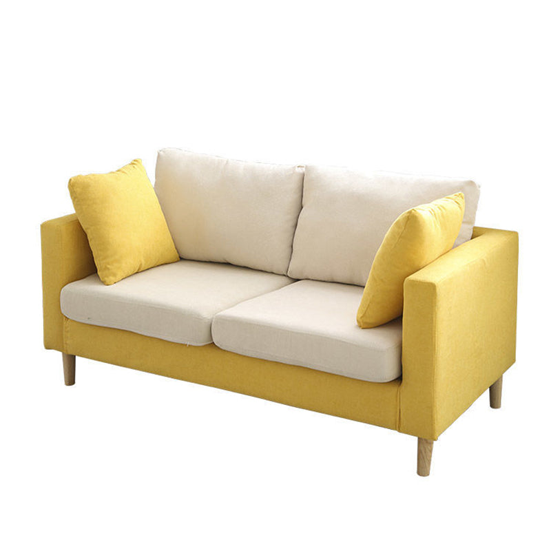 Slipcovered Fabric Sofa Scandinavian Square Arm Loose Back Sofa