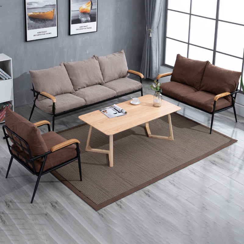 Metal and Wood Square Arm Sofa Industrial Loose Back Cushions Sofa