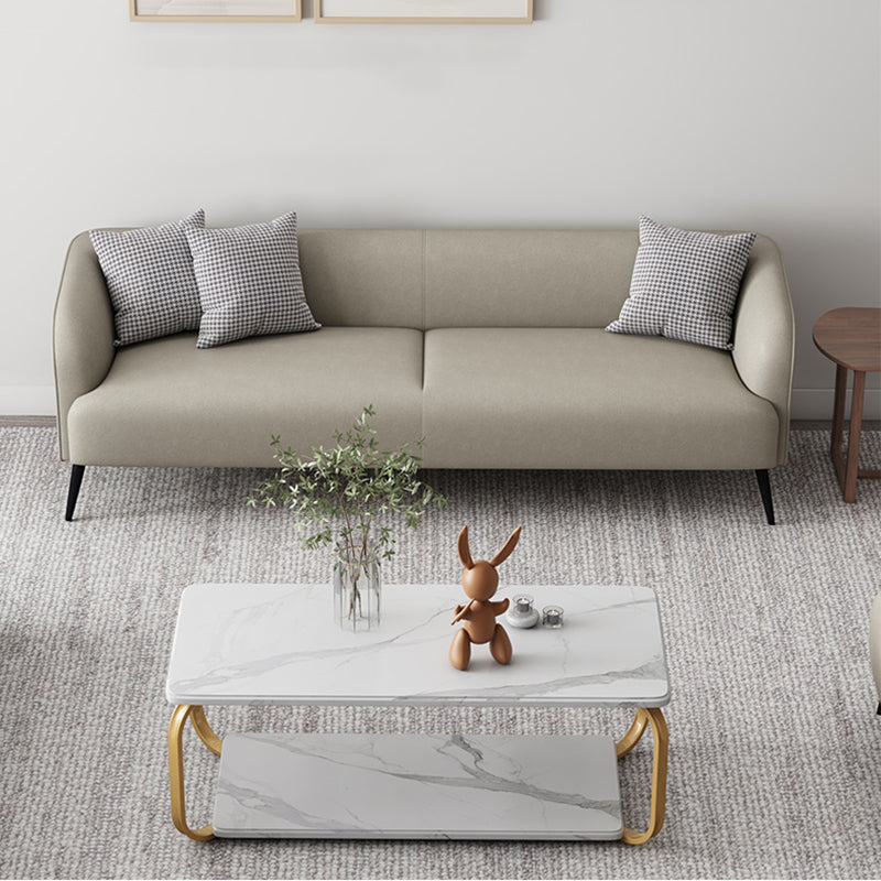 3-Seater Faux Leather Sofa with Pilows 25.6" H Tuxedo Arm Sofa