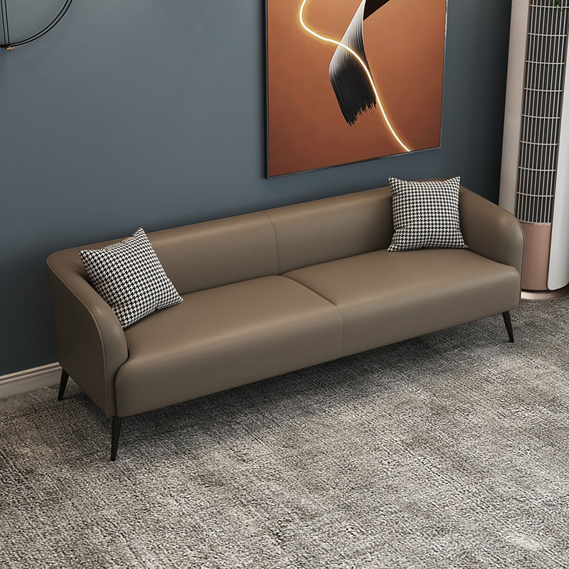 3-Seater Faux Leather Sofa with Pilows 25.6" H Tuxedo Arm Sofa