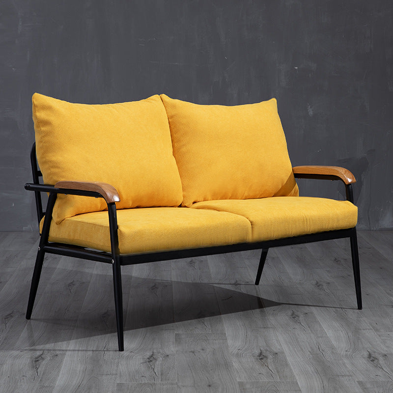Industrial Style Loose Back Sofa Metal & Wood Frame Cushions Sofa