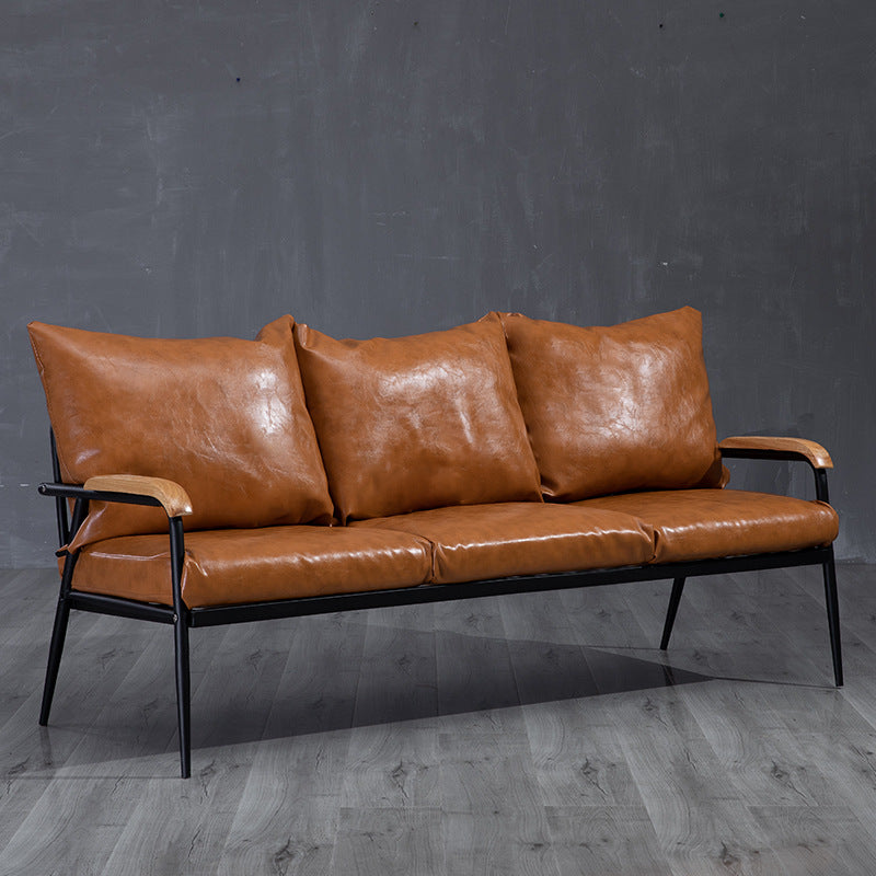 Industrial Style Loose Back Sofa Metal & Wood Frame Cushions Sofa