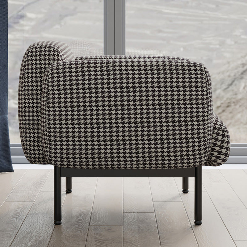 Modern Houndstooth Armchair Basic Four Leg Recessed Arms Chair
