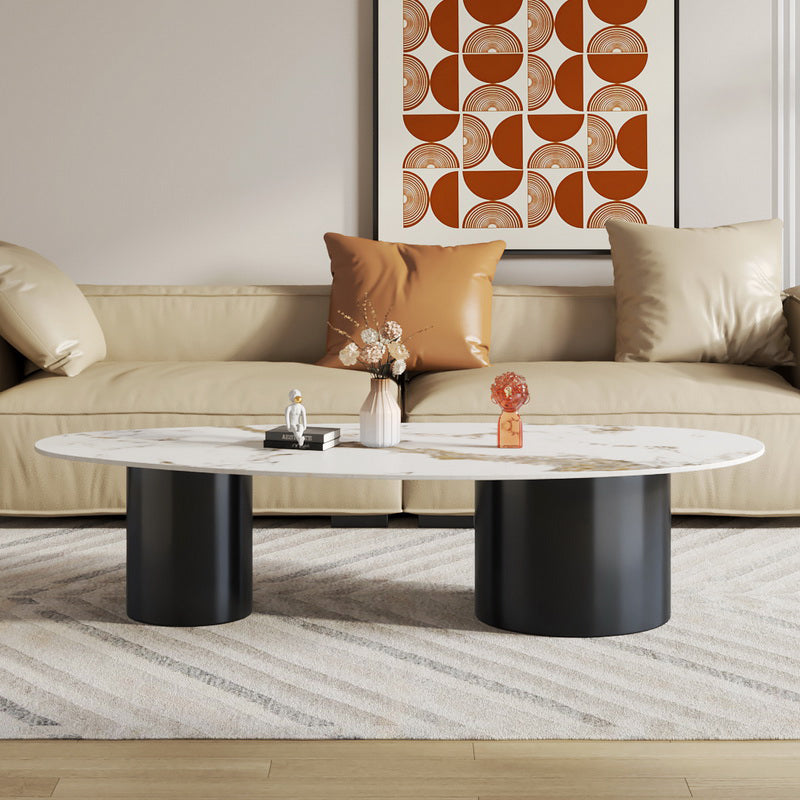 Glam Sled Coffee Table Oval Coffee or End Table in Beige and Black
