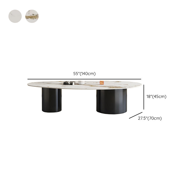Glam Sled Coffee Table Oval Coffee or End Table in Beige and Black