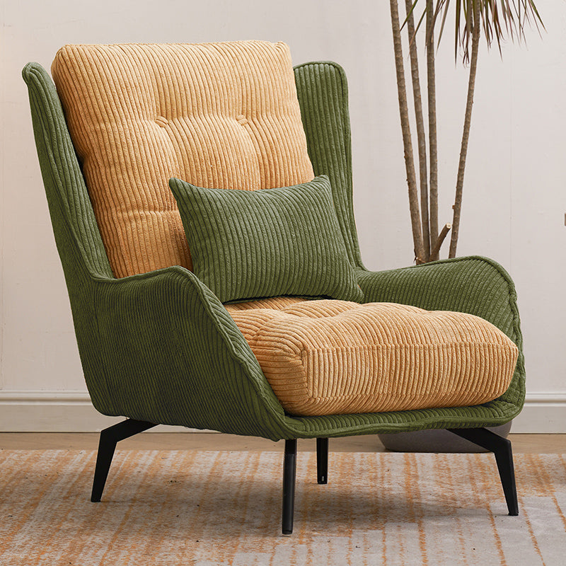 Modern Accent Chair Solid Color Corduroy Tufted Back Basic Four Leg Chair