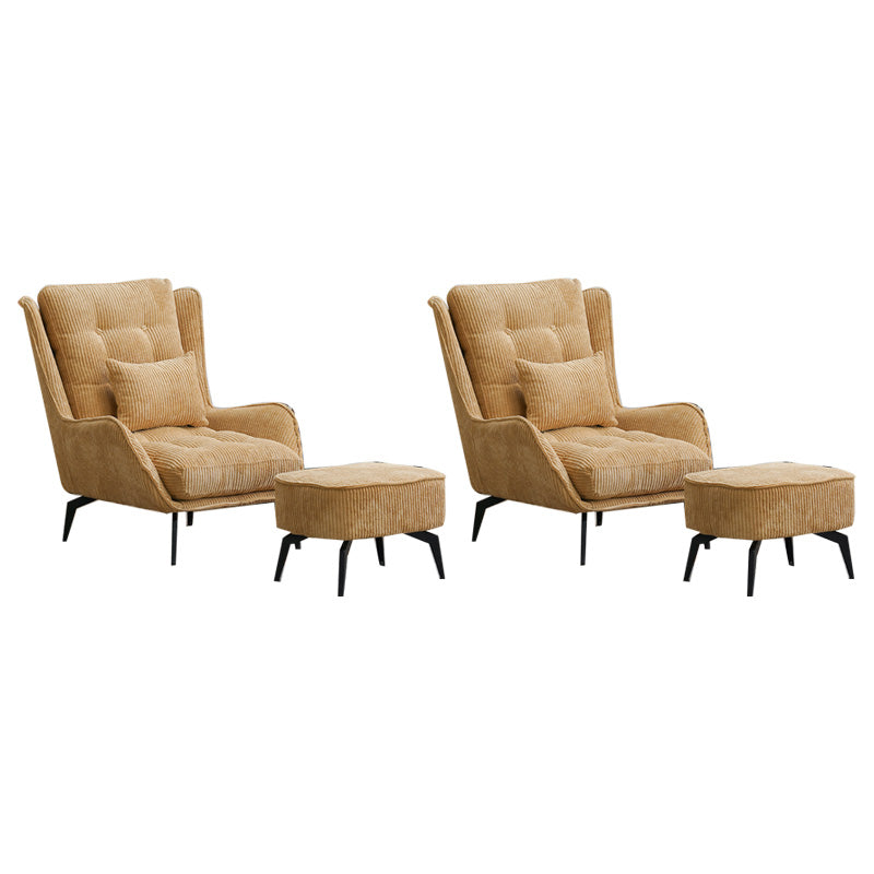 Modern Accent Chair Solid Color Corduroy Tufted Back Basic Four Leg Chair
