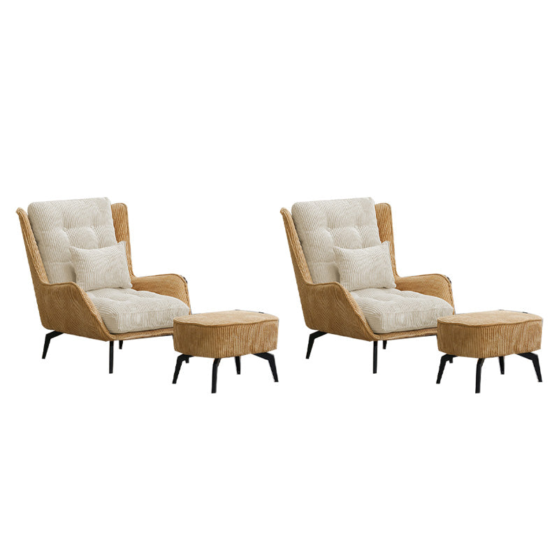 Modern Accent Chair Solid Color Corduroy Tufted Back Basic Four Leg Chair
