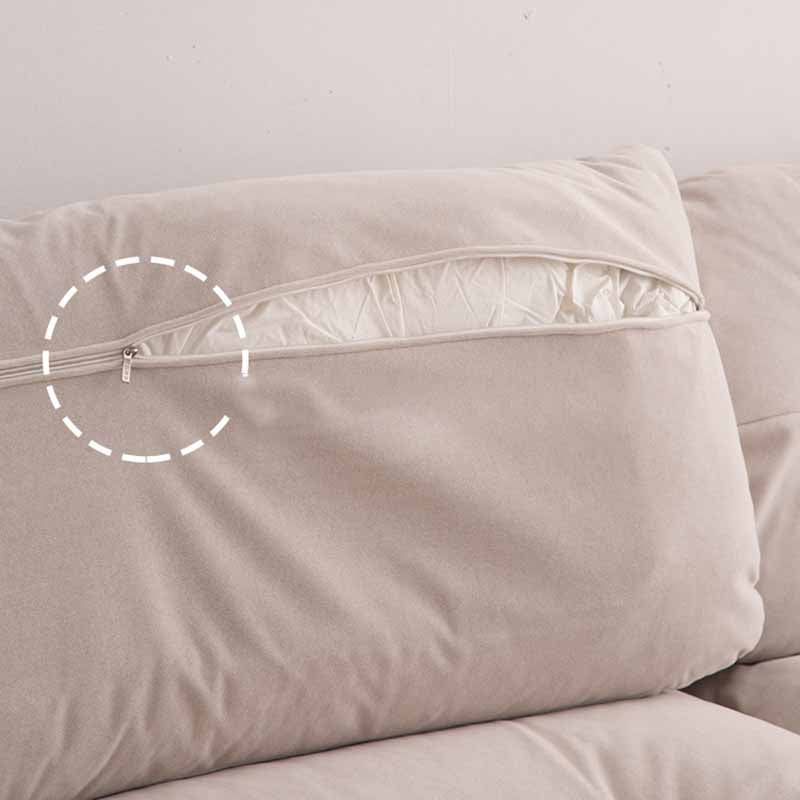 Contemporary Beige Sofa with Tufted Back and Flared Arm in Linen