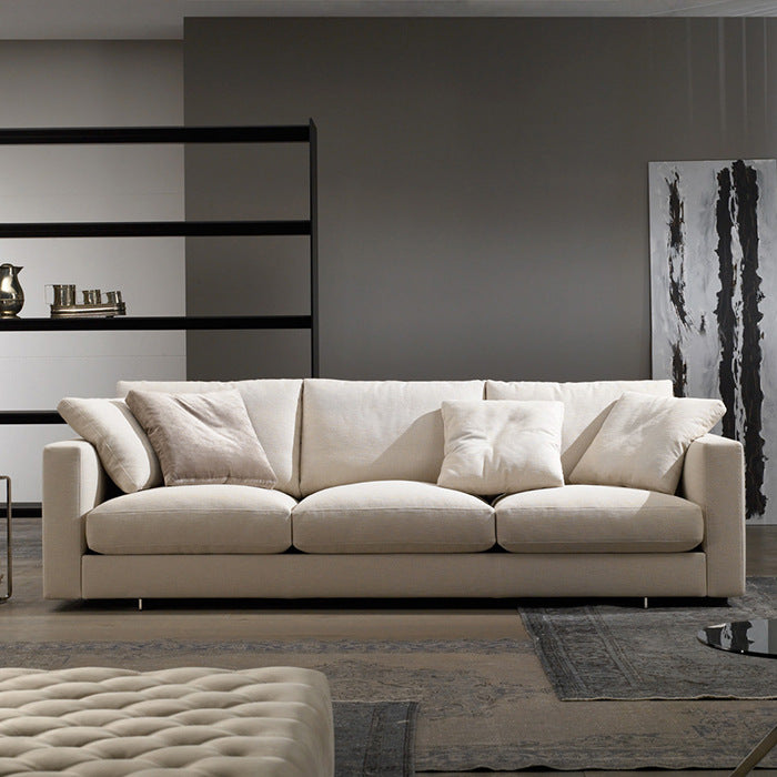 Contemporary Beige Sofa with Loose Back and Square Arms in Linen