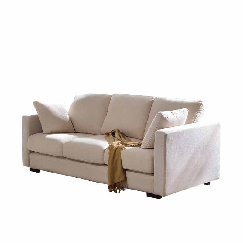 Contemporary Beige Sofa with Loose Back and Square Arms in Linen