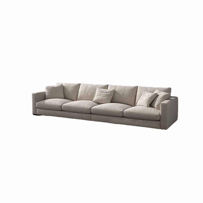 Contemporary Beige Sofa with Loose Back and Square Arms in Linen