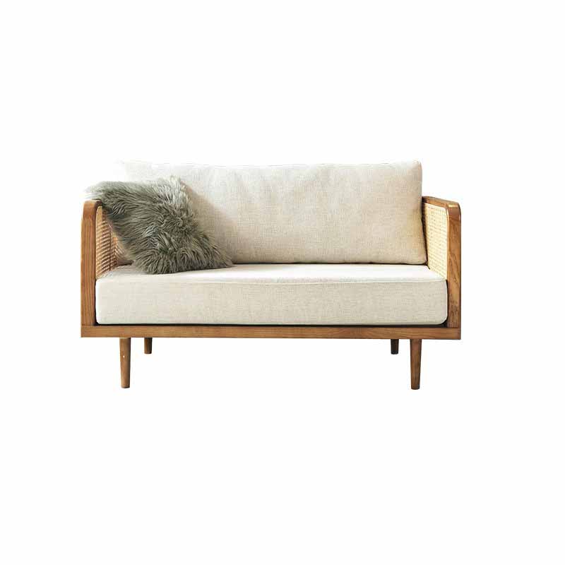 25.59" High Linen Sofa White Tuxedo Arm Sofa with Loose Back