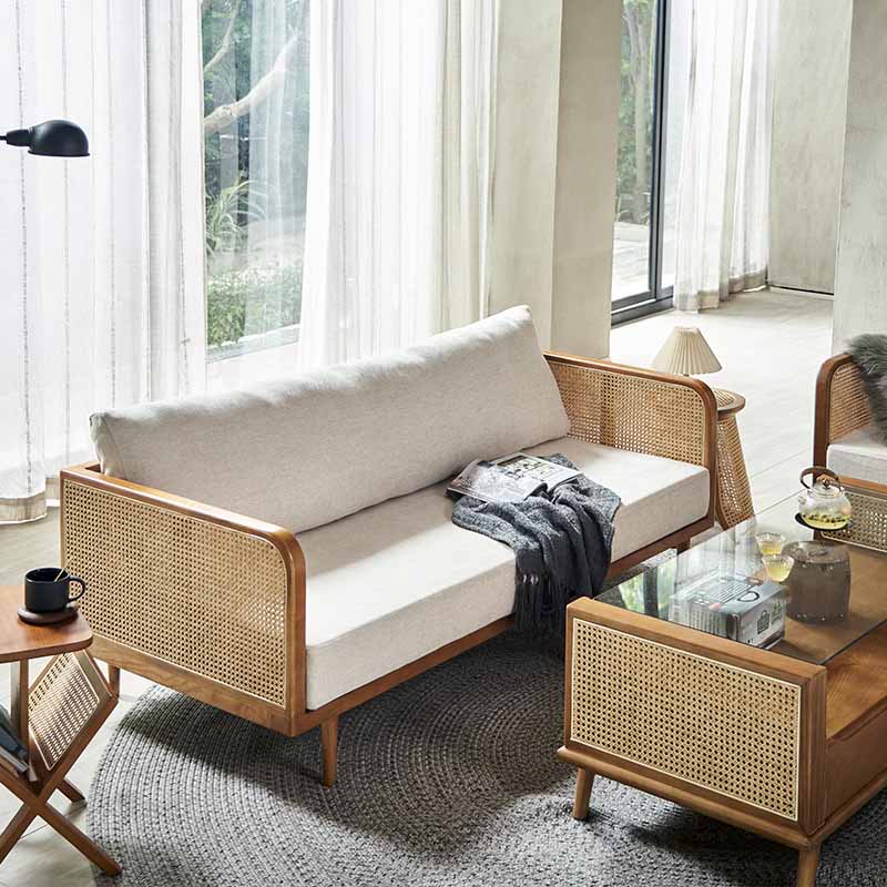 25.59" High Linen Sofa White Tuxedo Arm Sofa with Loose Back