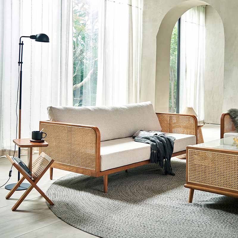 25.59" High Linen Sofa White Tuxedo Arm Sofa with Loose Back