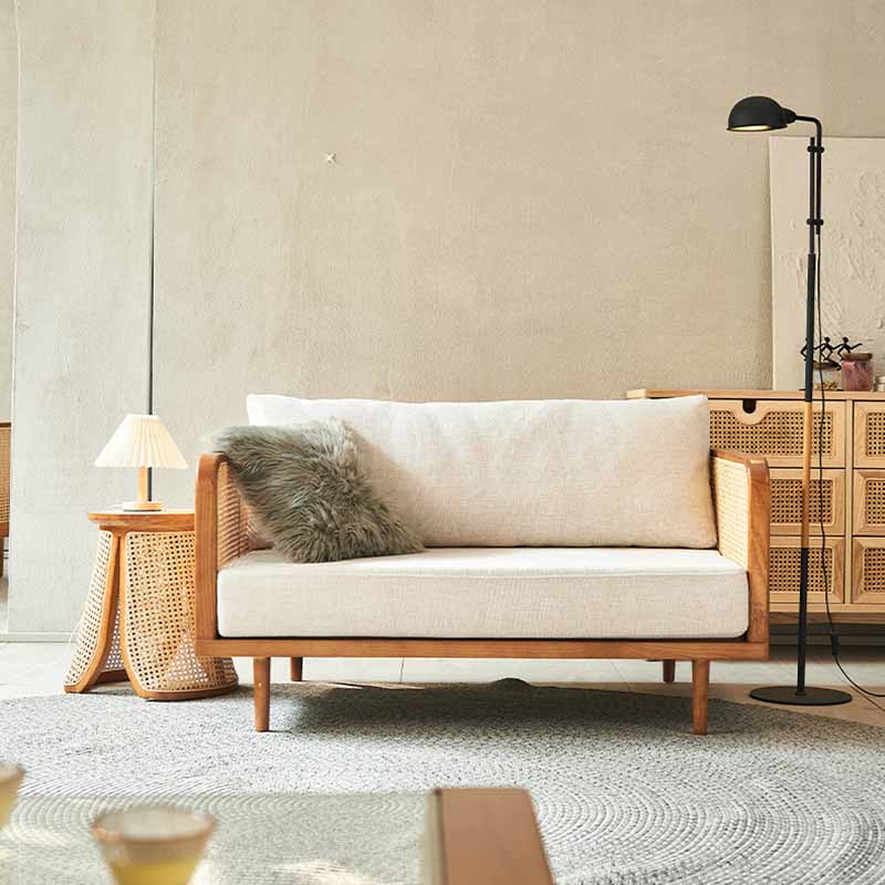 25.59" High Linen Sofa White Tuxedo Arm Sofa with Loose Back