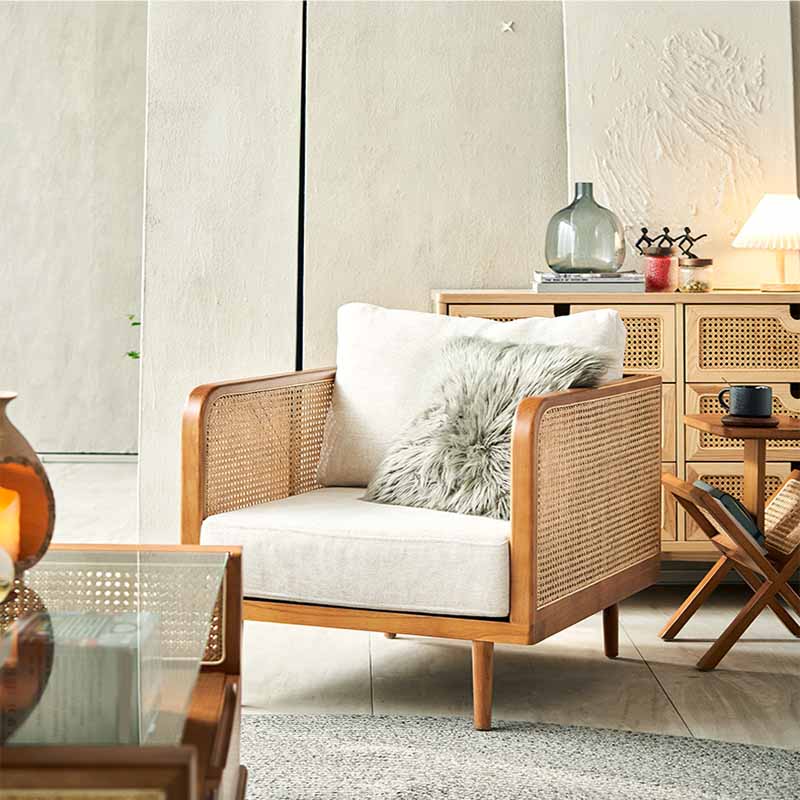 25.59" High Linen Sofa White Tuxedo Arm Sofa with Loose Back