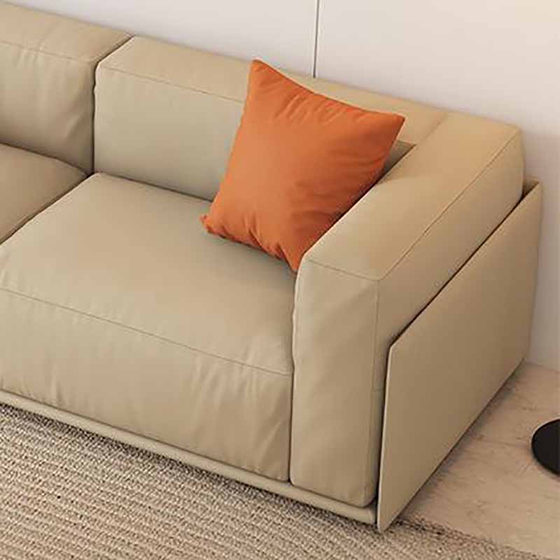 Faux Leather Square Arm Sofa Stain Resistant No Distressing Solid Color Sofa