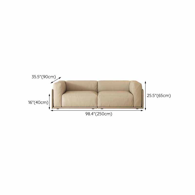 Faux Leather Square Arm Sofa Stain Resistant No Distressing Solid Color Sofa