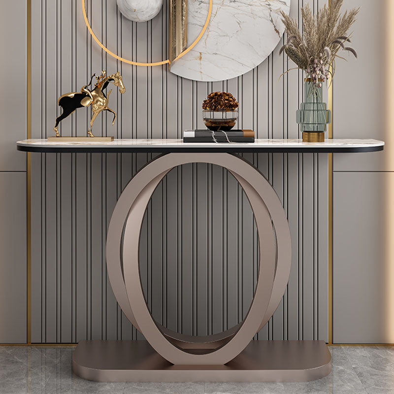 Stone Half Moon Console Table 1-shelf 33.46" Tall Accent Table for Hall