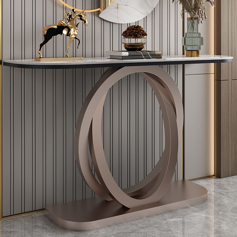 Stone Half Moon Console Table 1-shelf 33.46" Tall Accent Table for Hall