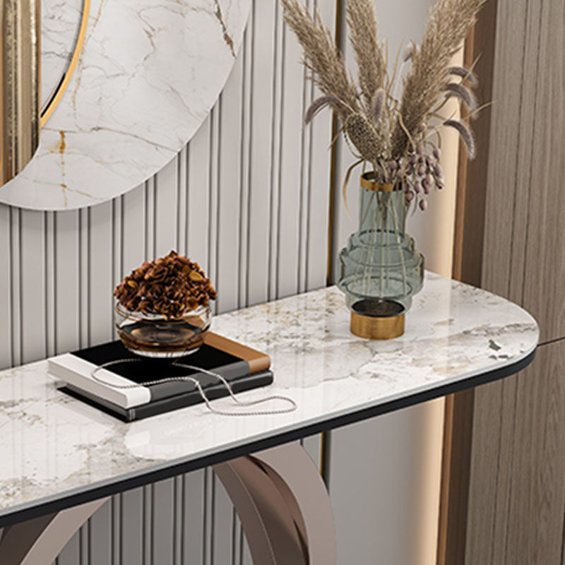 Stone Half Moon Console Table 1-shelf 33.46" Tall Accent Table for Hall