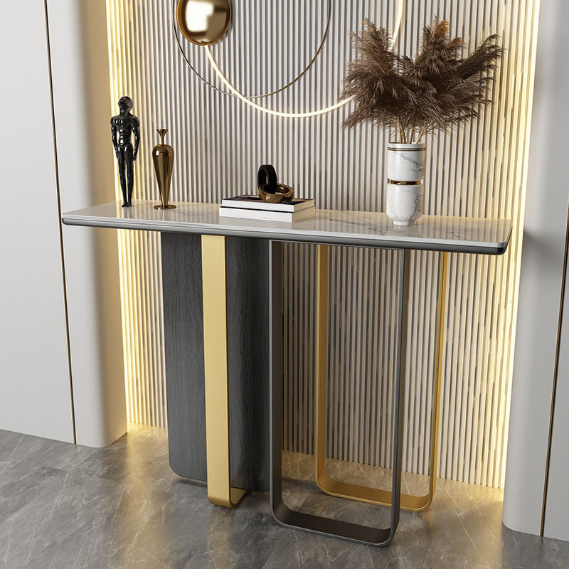 Glam Rectangle Console Table Stain Resistant Stone Console Sofa Table for Hall