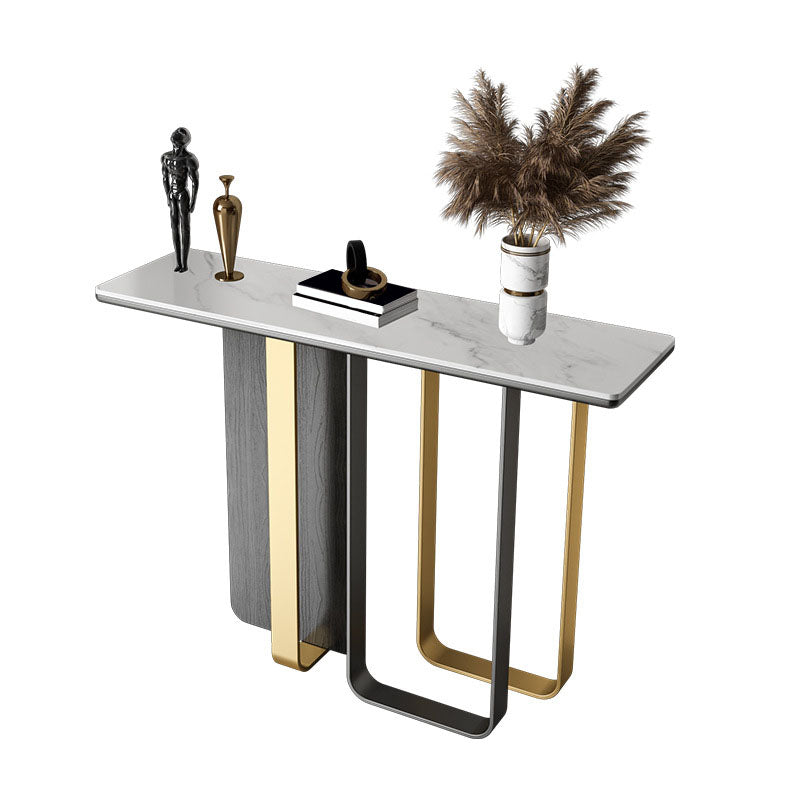 Glam Rectangle Console Table Stain Resistant Stone Console Sofa Table for Hall