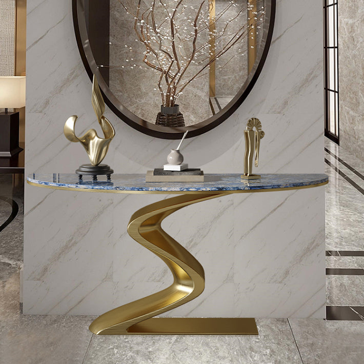 Glam Blue Console Table Half Moon Console Sofa Table for Hall