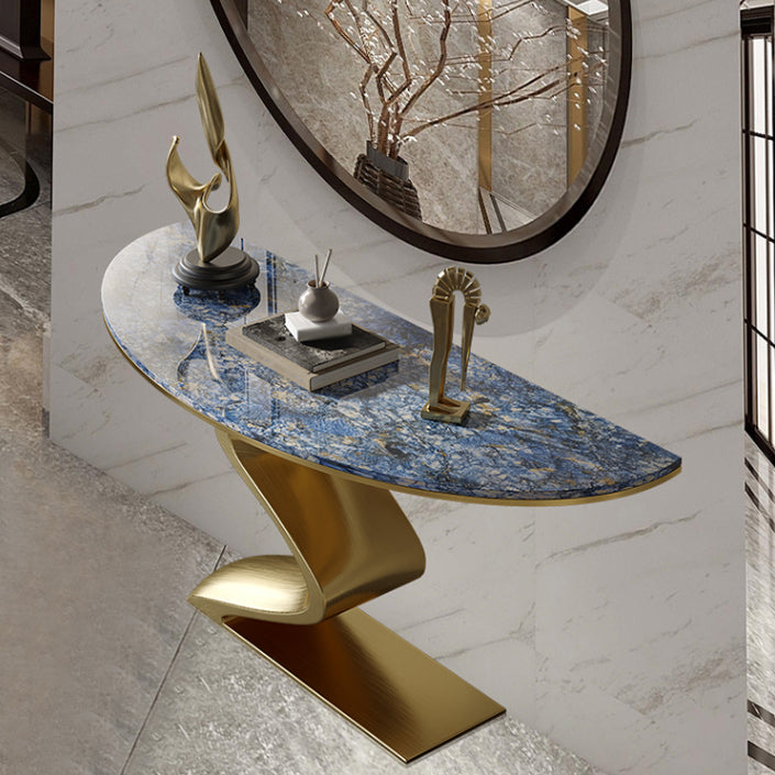 Glam Blue Console Table Half Moon Console Sofa Table for Hall
