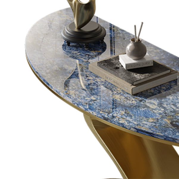 Glam Blue Console Table Half Moon Console Sofa Table for Hall