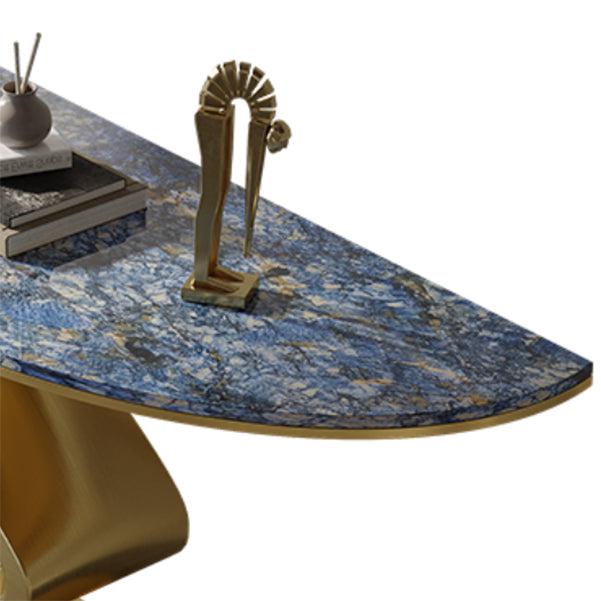 Glam Blue Console Table Half Moon Console Sofa Table for Hall