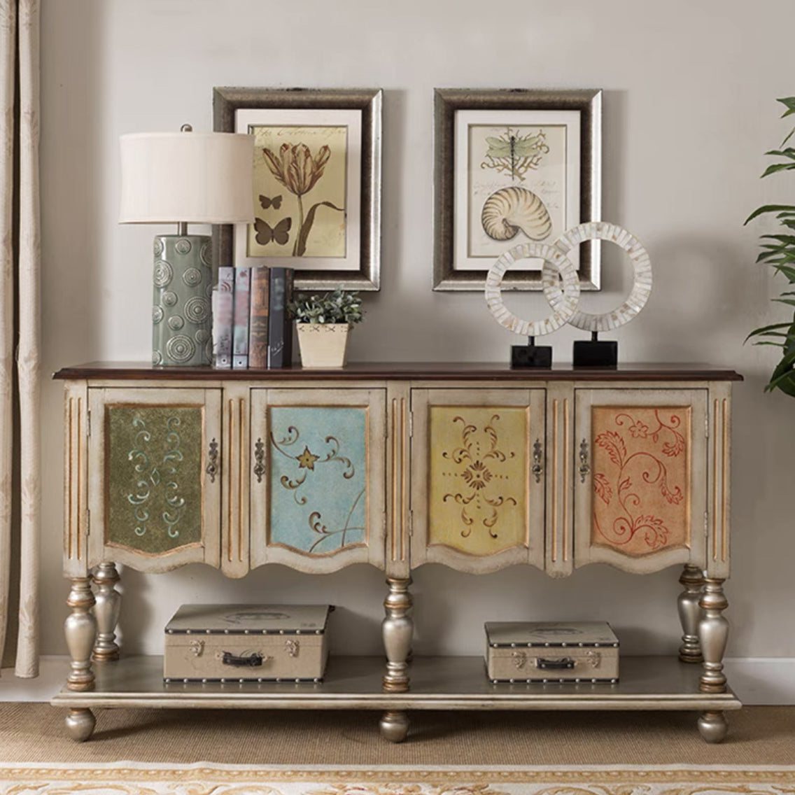 French Country Rectangle Console Table Rubber Wood Console Accent Table for Hall