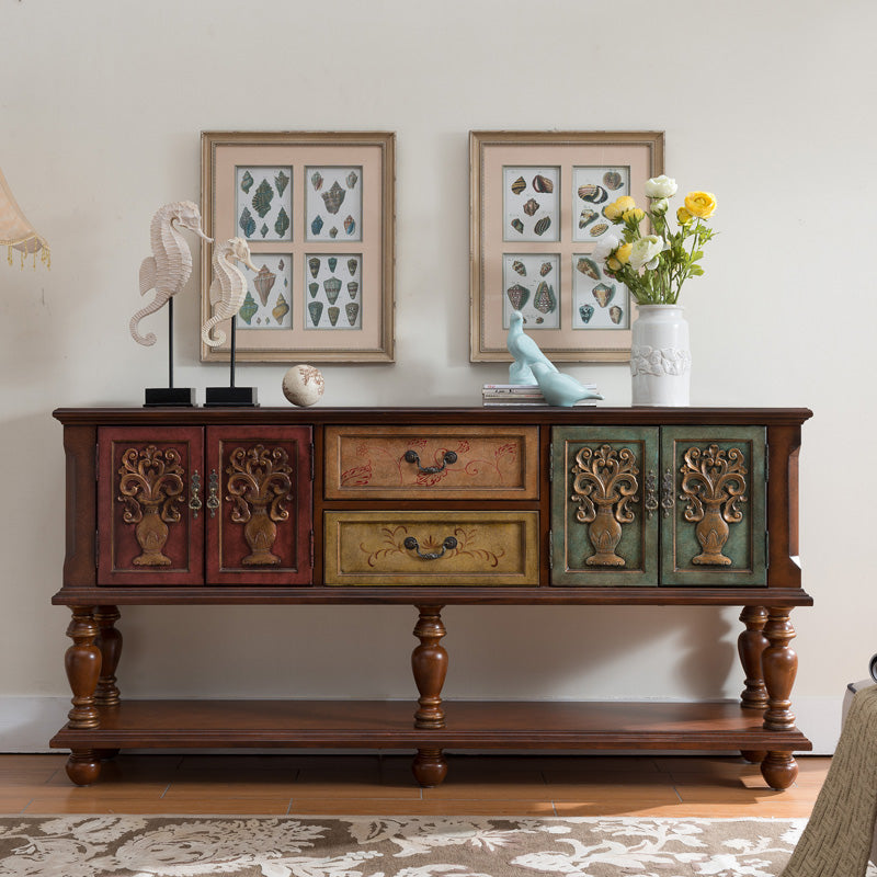 French Country Rectangle Console Table Rubber Wood Console Accent Table for Hall