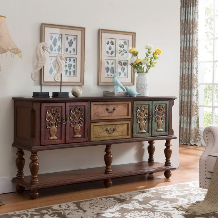 French Country Rectangle Console Table Rubber Wood Console Accent Table for Hall