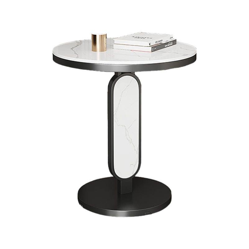 Glam Metal Side Table with  Round Stone Top Accent Side Table
