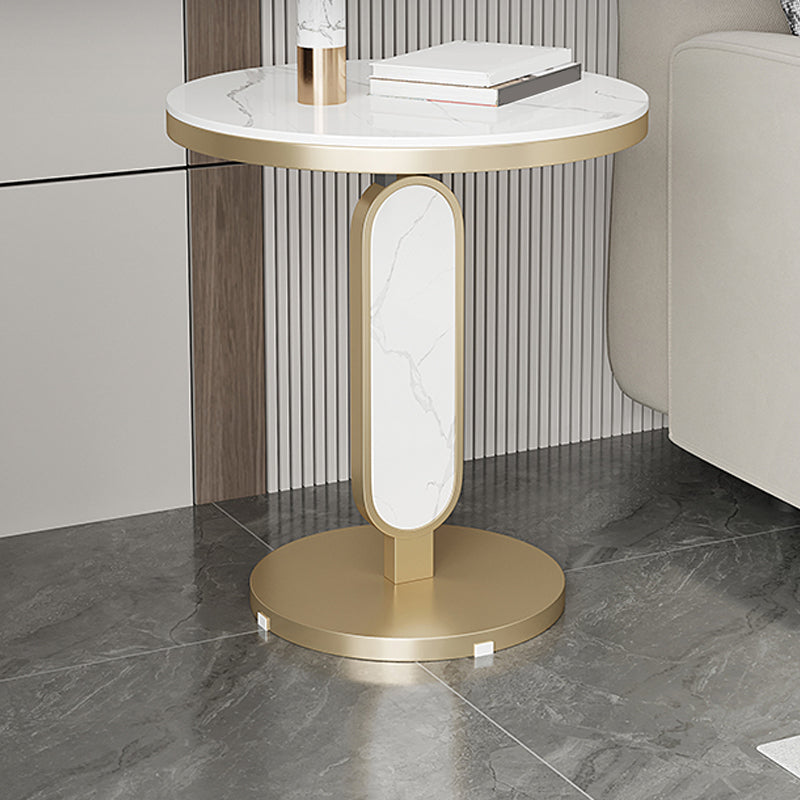Glam Metal Side Table with  Round Stone Top Accent Side Table