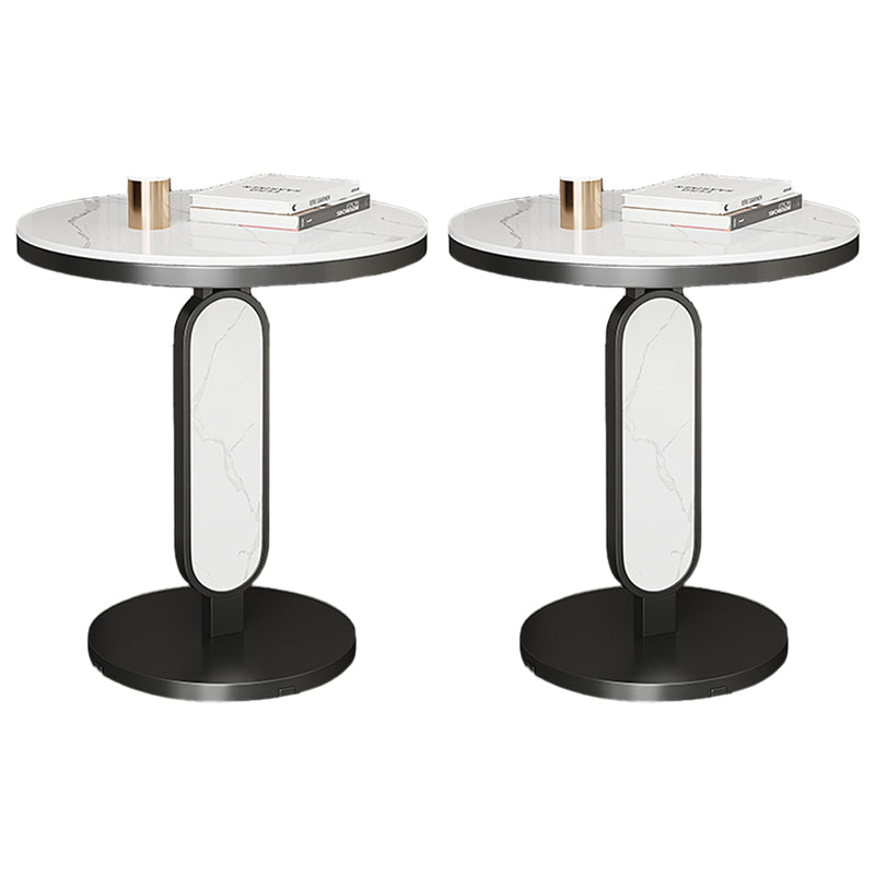 Glam Metal Side Table with  Round Stone Top Accent Side Table