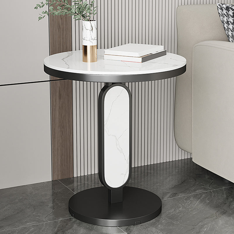 Glam Metal Side Table with  Round Stone Top Accent Side Table